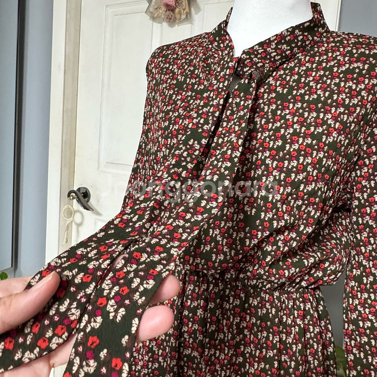 플라워 패턴 긴팔 원피스 프리--4