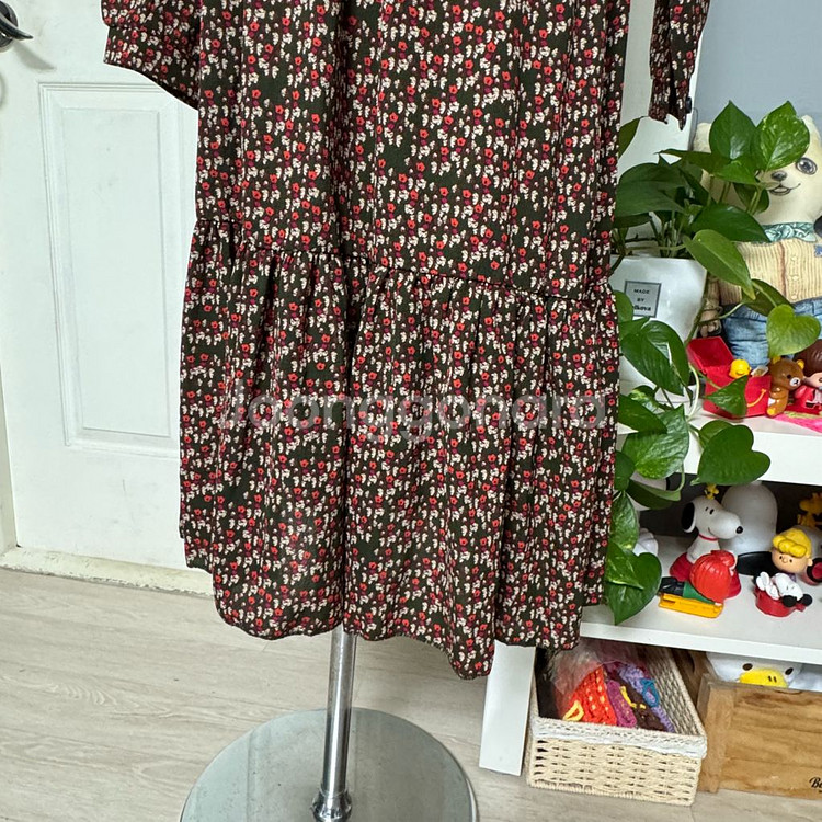 플라워 패턴 긴팔 원피스 프리--2