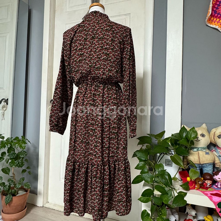 플라워 패턴 긴팔 원피스 프리--9