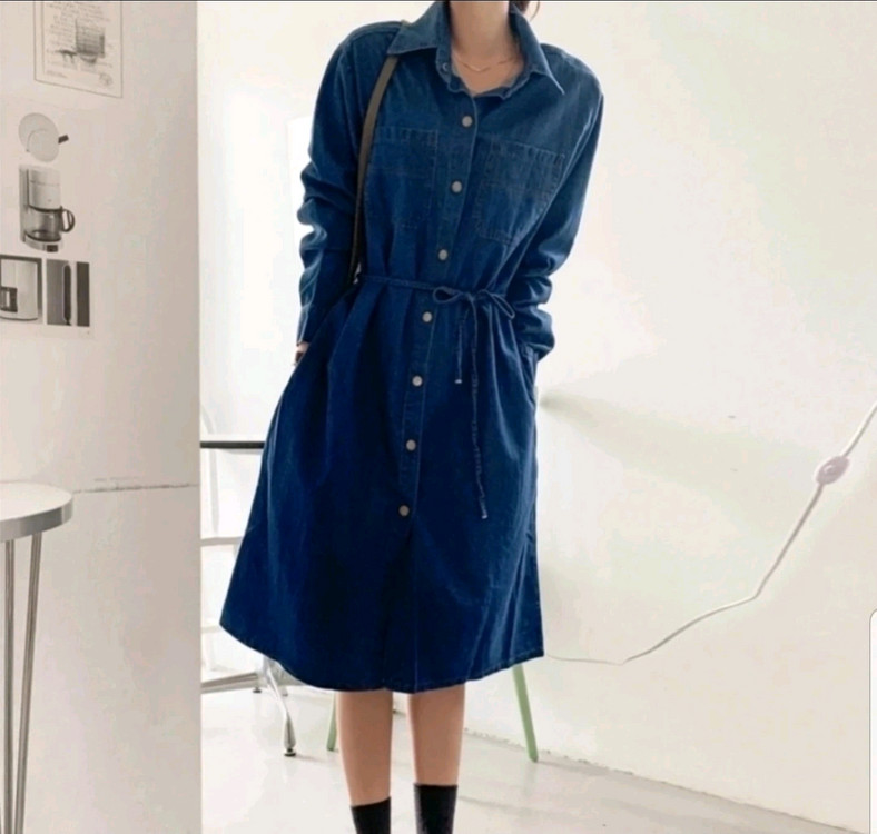 새상품) 데님 셔츠 롱원피스/ 스트랩 데님원피스--3