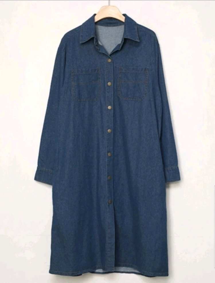새상품) 데님 셔츠 롱원피스/ 스트랩 데님원피스--1