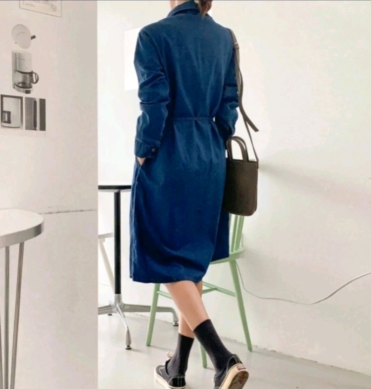 새상품) 데님 셔츠 롱원피스/ 스트랩 데님원피스--4