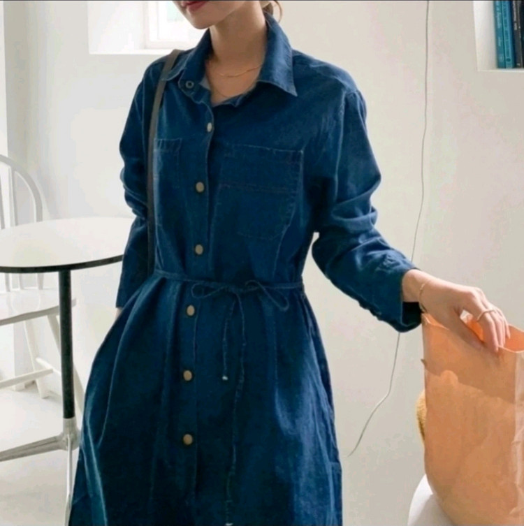 새상품) 데님 셔츠 롱원피스/ 스트랩 데님원피스--6