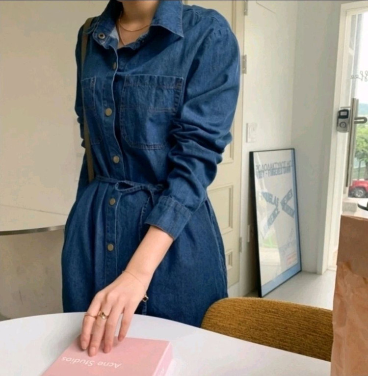 새상품) 데님 셔츠 롱원피스/ 스트랩 데님원피스--5