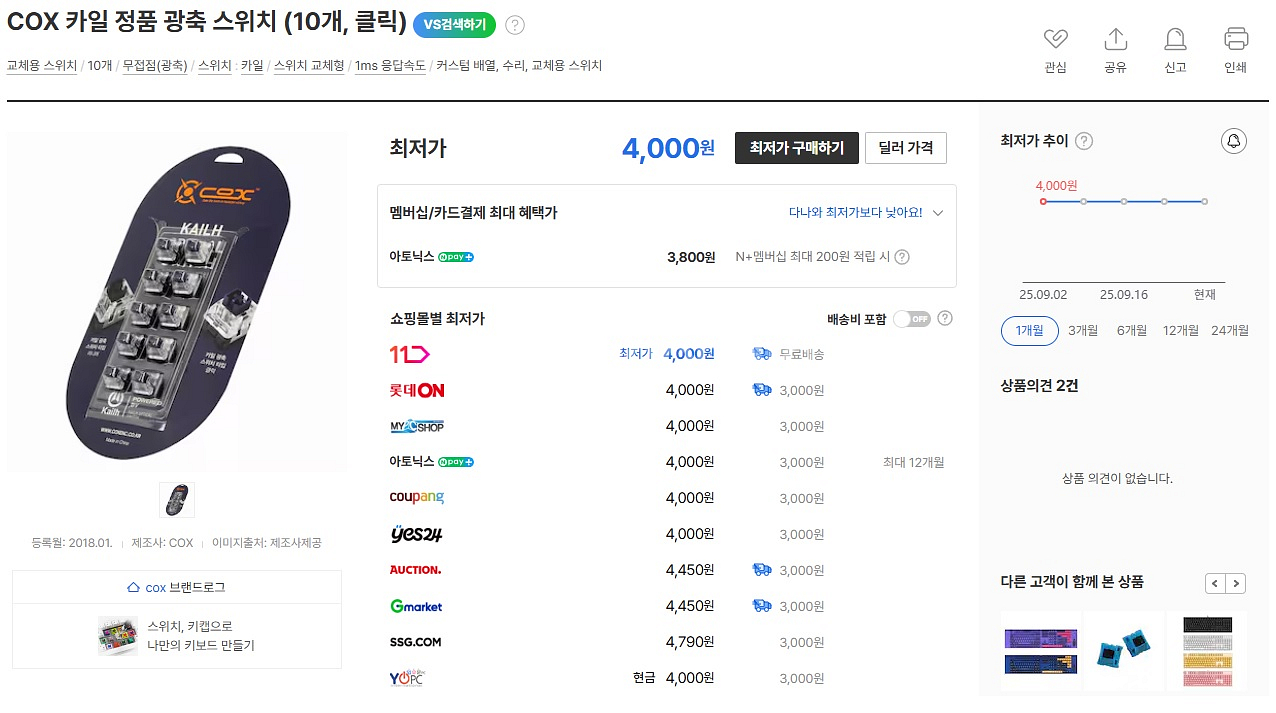 카일 광축 스위치 (클릭) 104개 판매합니다.--2