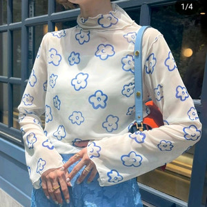 (새상품) Poppy Tokyo 플라워 시스루 탑 블라