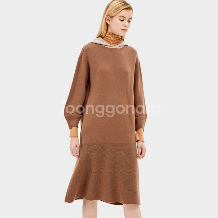 시스템(SYSTEM) 컬러후드 울 니트원피스--2