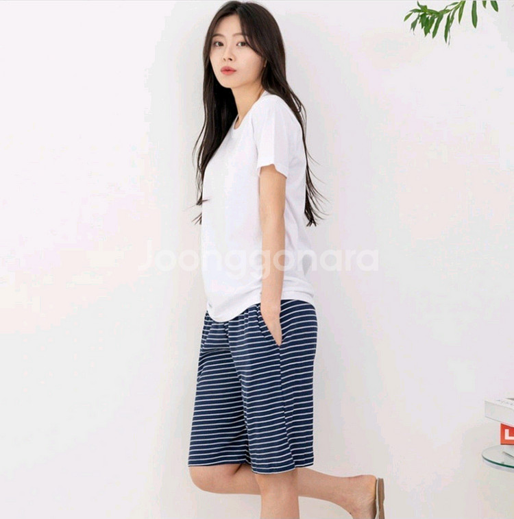 스트라이프 줄무늬 단가라 밴딩 고무줄 반바지--1