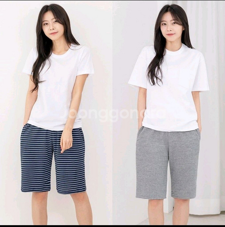 스트라이프 줄무늬 단가라 밴딩 고무줄 반바지--0