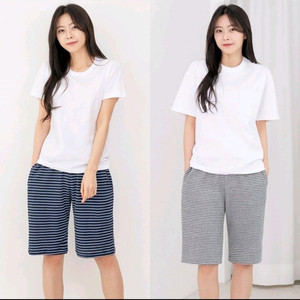 스트라이프 줄무늬 단가라 밴딩 고무줄 반바지