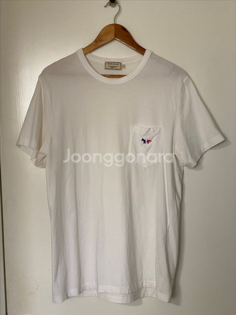 메종키츠네 트리컬러 폭스 패치 포켓 티셔츠 M 화이트--0