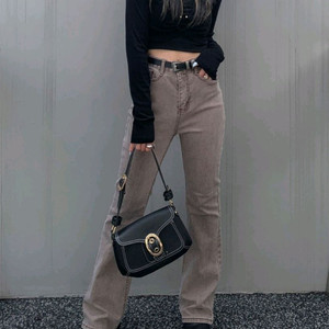 하몽 워싱 부츠컷 팬츠 S 브라운 베이지 데님 블랙업