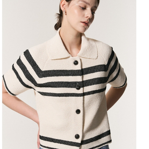 마인 mine 컬러 블록 칼라 크롭 니트 자켓 90 사