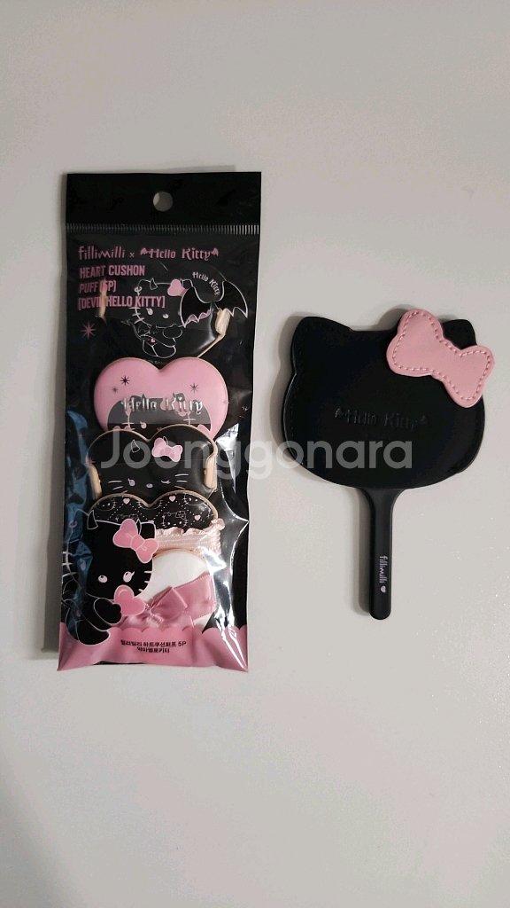 필리밀리 악마키티 하트쿠션퍼프5p 거울--0