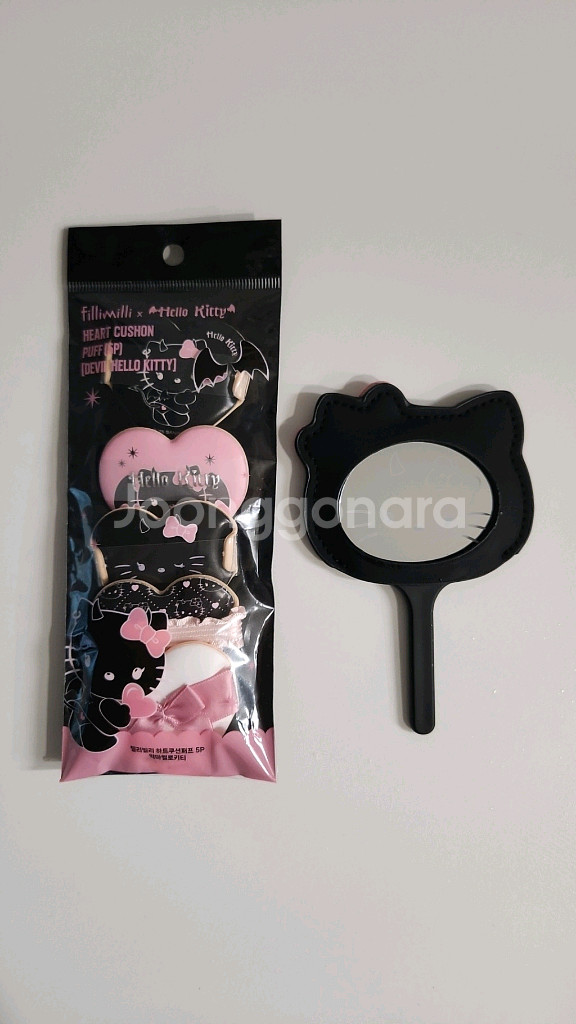 필리밀리 악마키티 하트쿠션퍼프5p 거울--1