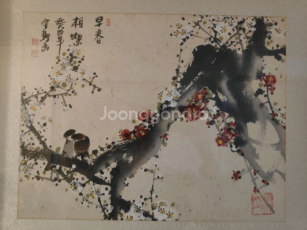 그림 (동양화) 팝니다. 매화 참새 (소액자)--1
