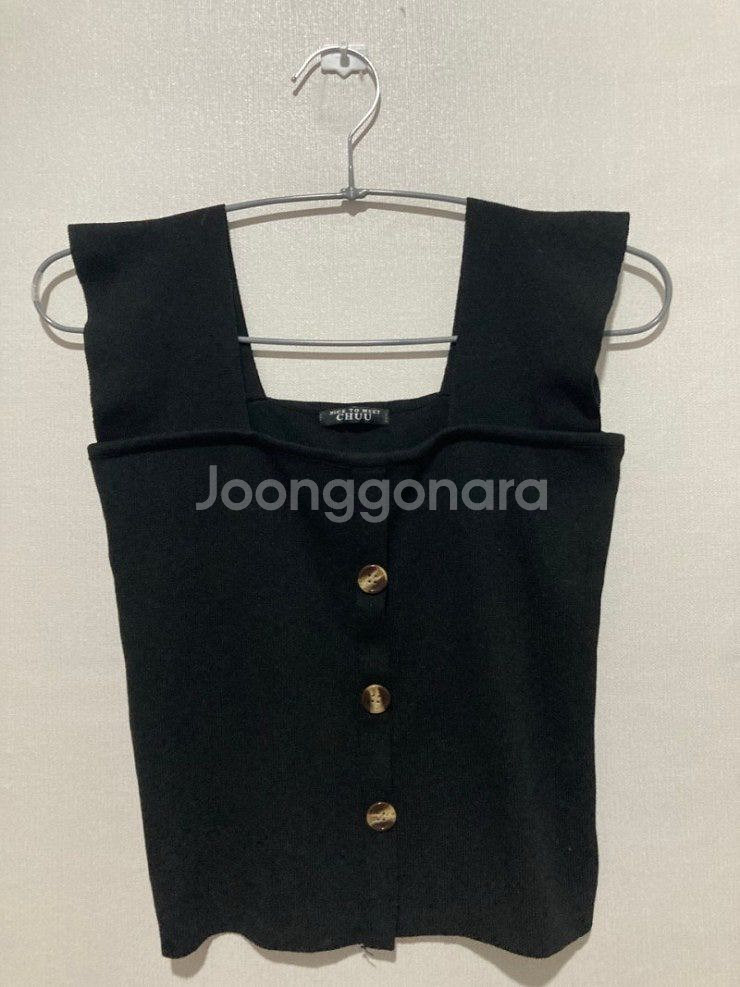 스퀘어넥 크롭 니트 탑 (블랙)--0
