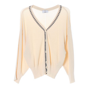 [S]오브제 크림 베이지 골지 브이넥 루즈핏 니트 가디