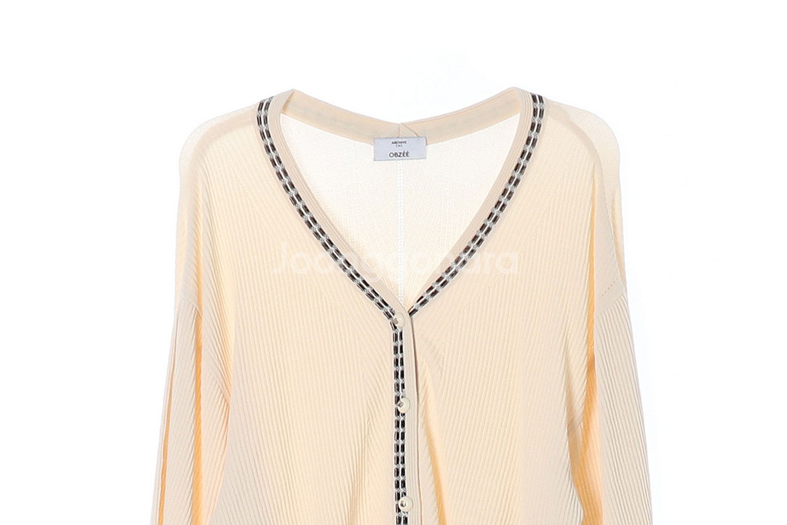 [S]오브제 크림 베이지 골지 브이넥 루즈핏 니트 가디--1