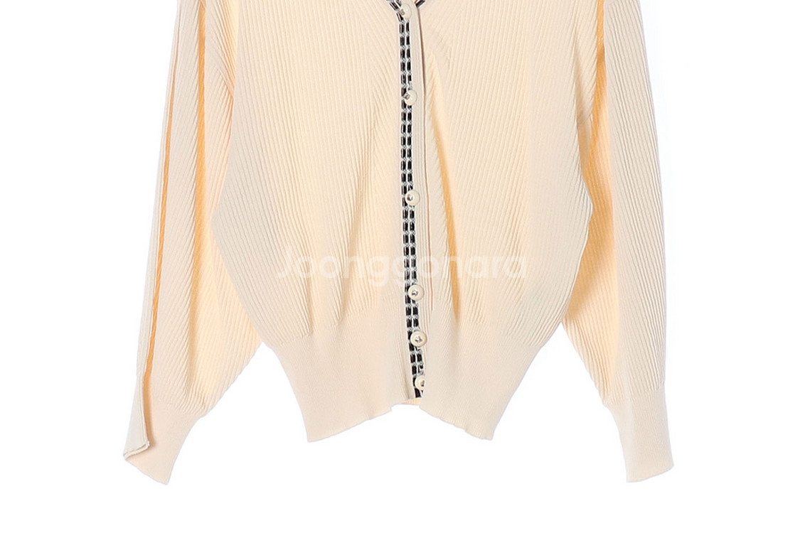 [S]오브제 크림 베이지 골지 브이넥 루즈핏 니트 가디--2