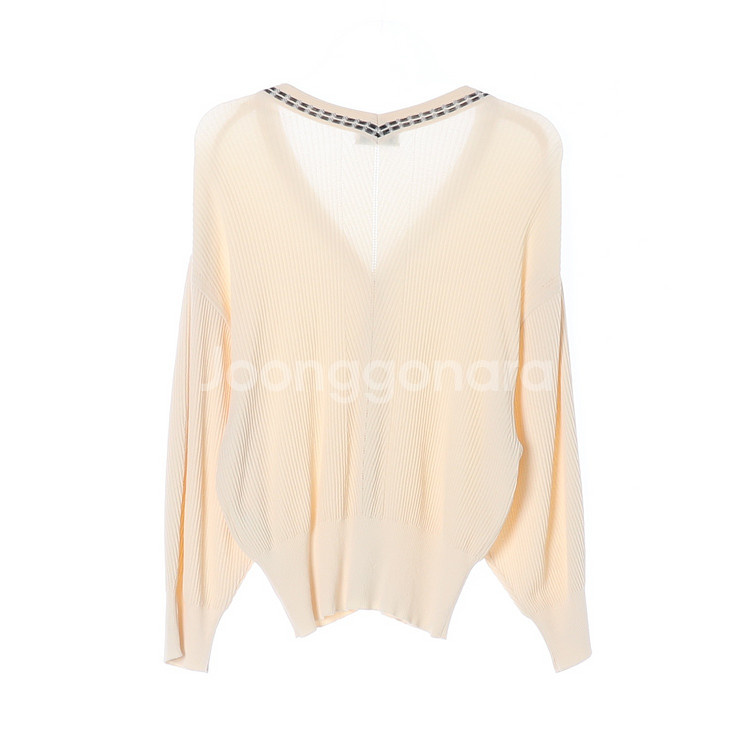 [S]오브제 크림 베이지 골지 브이넥 루즈핏 니트 가디--3