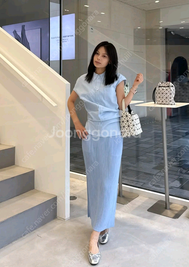 이세이미야케 해칭 스커트 블루 1사이즈 외--0