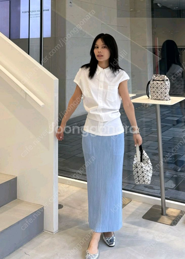 이세이미야케 해칭 스커트 블루 1사이즈 외--1