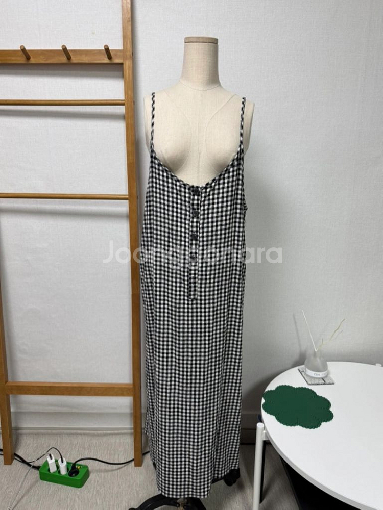 깅엄체크 뷔스티에 레이어드 롱 원피스--0