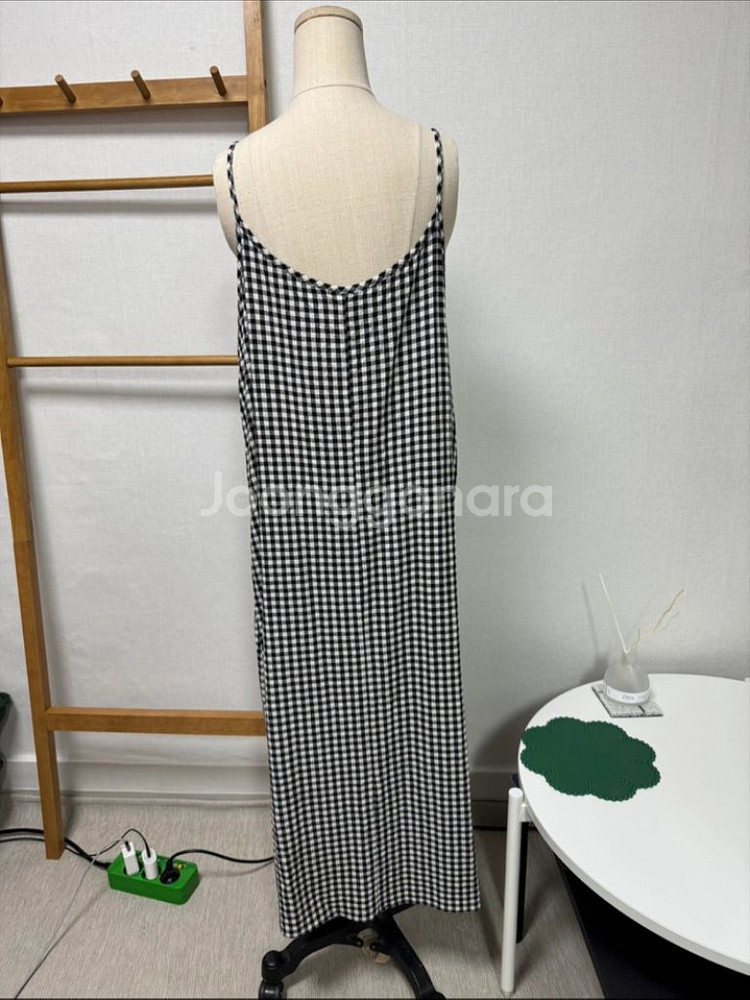 깅엄체크 뷔스티에 레이어드 롱 원피스--2