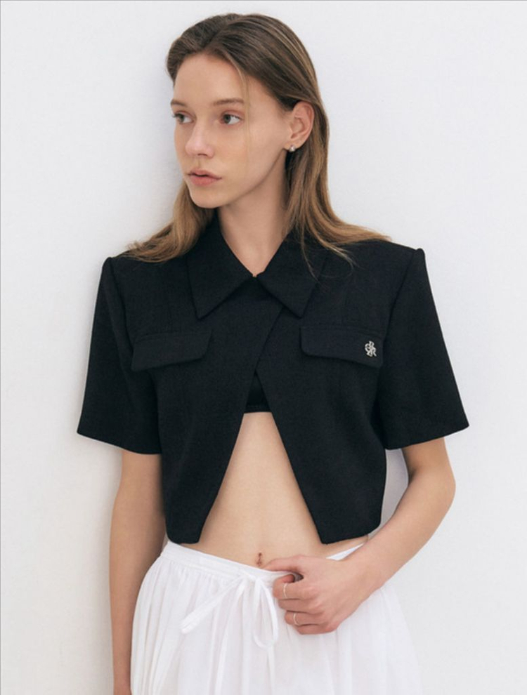 시티브리즈 트위드 크롭 반팔 자켓 블랙 S 이미지