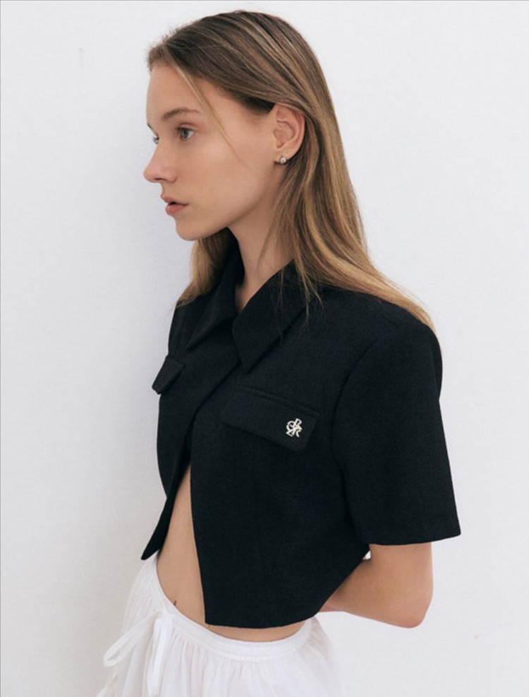 시티브리즈 트위드 크롭 반팔 자켓 블랙 S 이미지