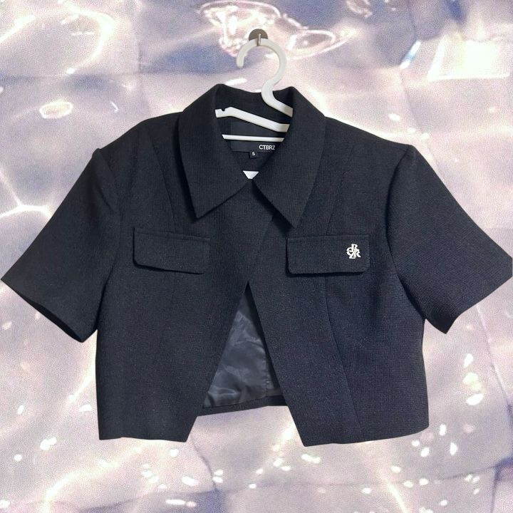 시티브리즈 트위드 크롭 반팔 자켓 블랙 S 이미지