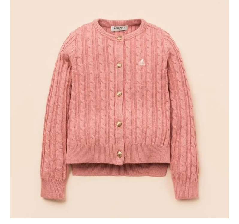 아동 빈폴키즈 면100% 케이블니트핑크가디건155사이즈 이미지