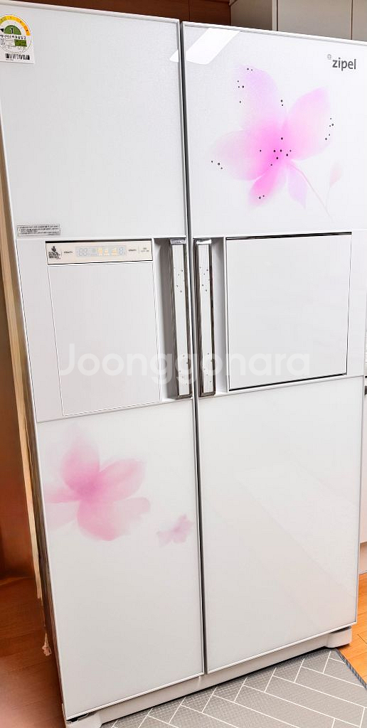 삼성 지펠 냉장고 화이트 꽃무늬--0