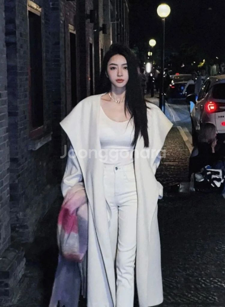 수입 와이드 숄카라 코트 백 아이보리 S 사이즈--1