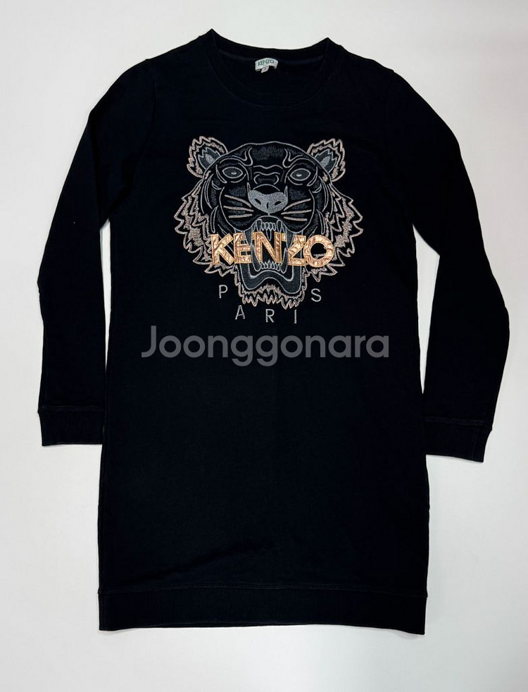 정품 여성 겐조 Kenzo 블랙 타이거 자수 원피스--0