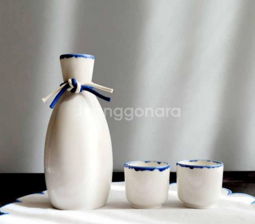 손그림 청화 백자 주병세트 핸드메이드--0