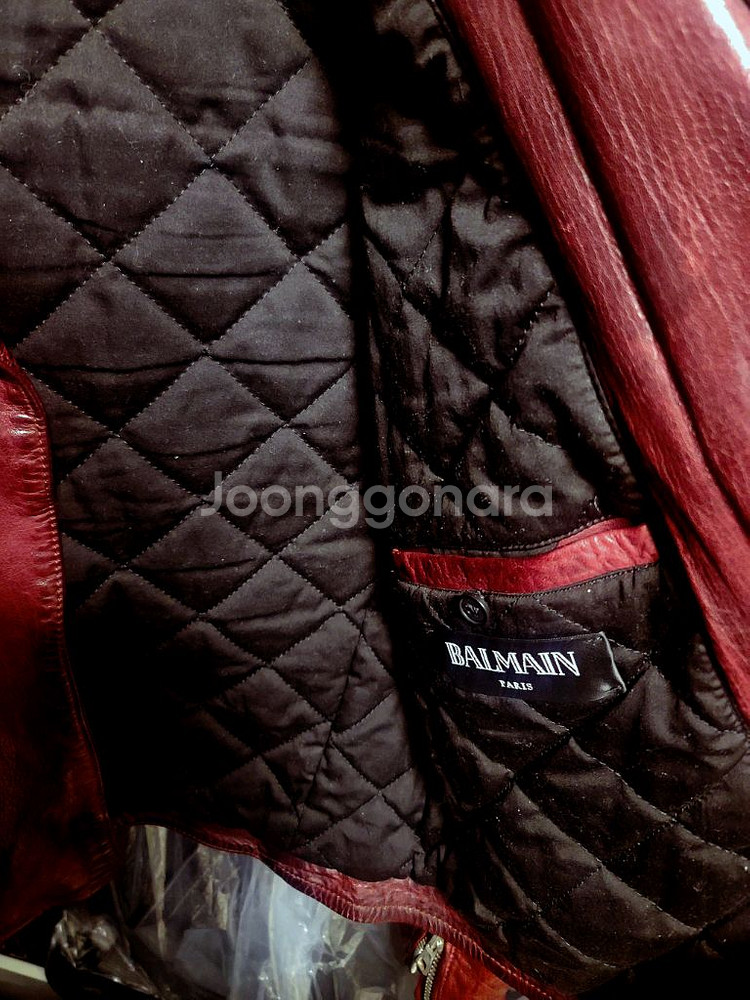 발망/BALMAIN 이태리 가죽 버건디 라이더자켓/50--3