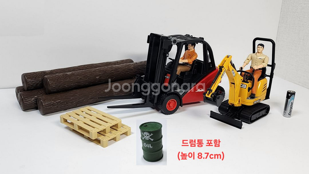 브루더 지게차 + 미니 포크레인 + 사람 + 통나무--0