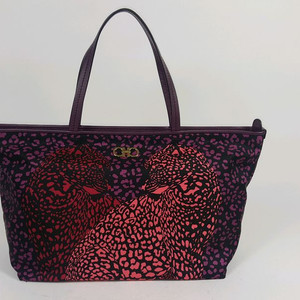 페라가모 레오파드 문양 천 여성 간치니 쇼퍼백