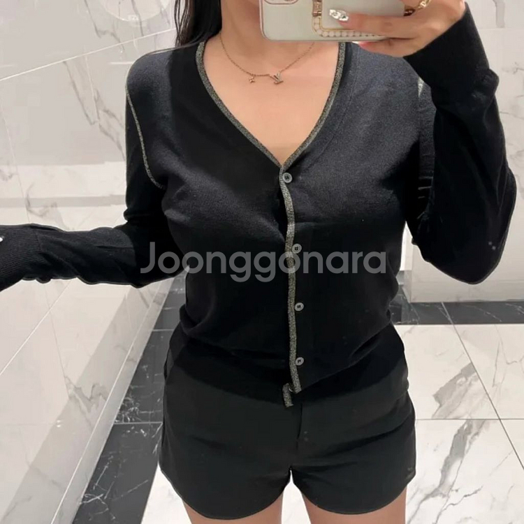 쿠넬 비즈 라인 펄 브이넥 가디건--1