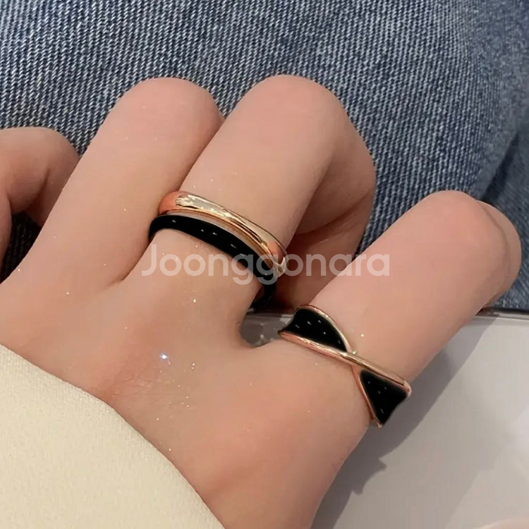 골드/블랙 오픈링 반지 1+1 세트 남녀공용--0