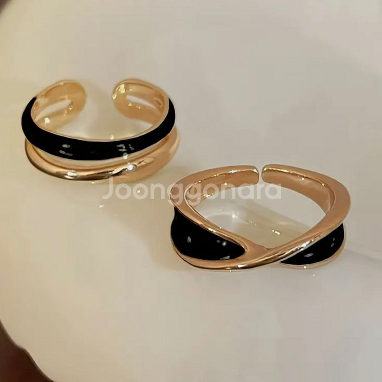 골드/블랙 오픈링 반지 1+1 세트 남녀공용--1
