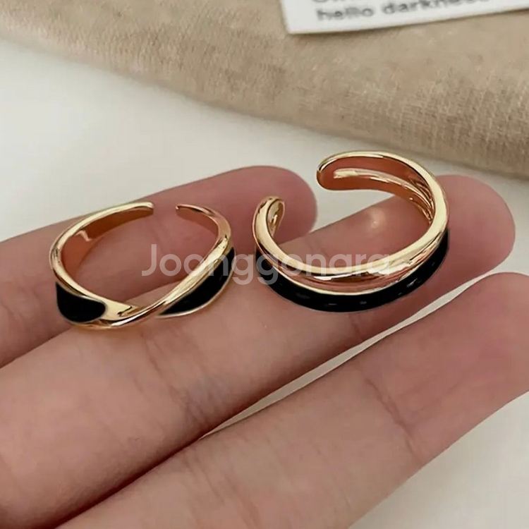 골드/블랙 오픈링 반지 1+1 세트 남녀공용--2