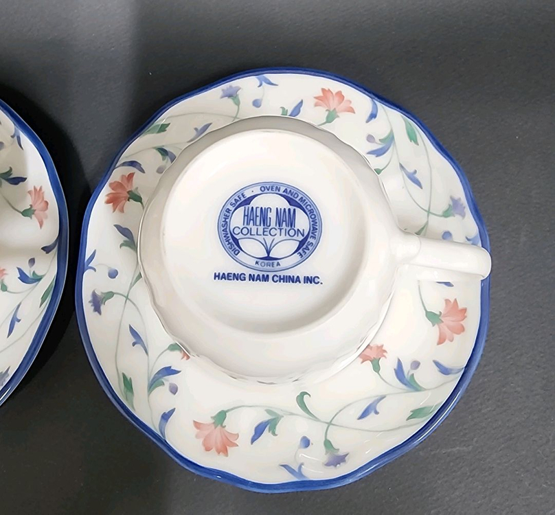 [2조가격]행남사 빈티지 블루림 카네이션 커피잔겸 찻잔--5