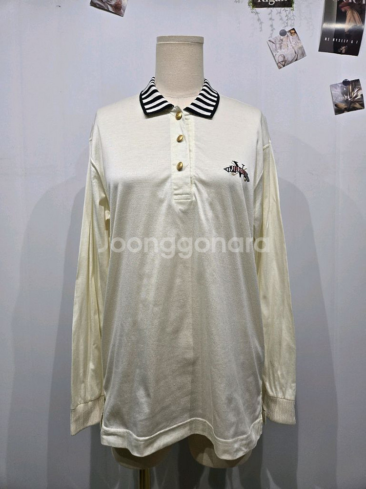 발렌티노 아이보리 긴팔 카라 티셔츠--0