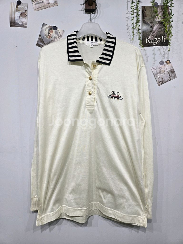 발렌티노 아이보리 긴팔 카라 티셔츠--2