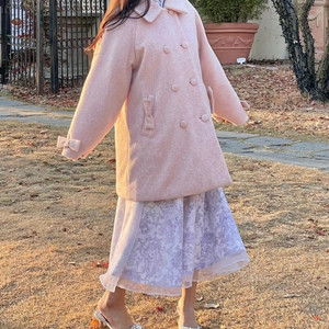 (새상품) 유앤진 스트로베리 리본 울 리본 코트 프리