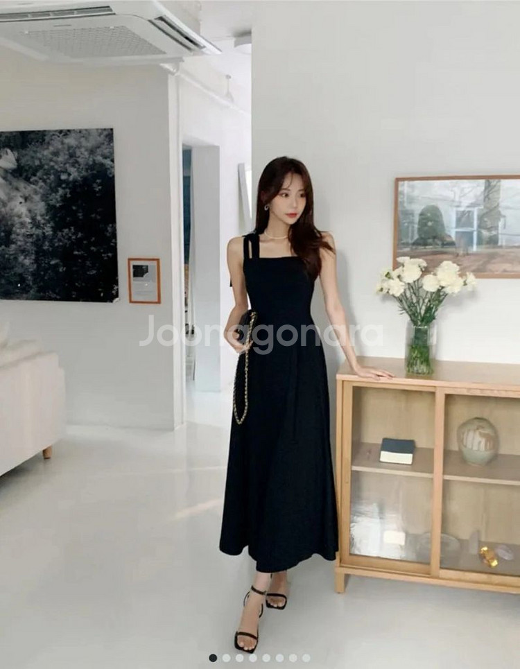 모반디 수지 블랙 리본 셀프웨딩드레스 블랙원피스--0