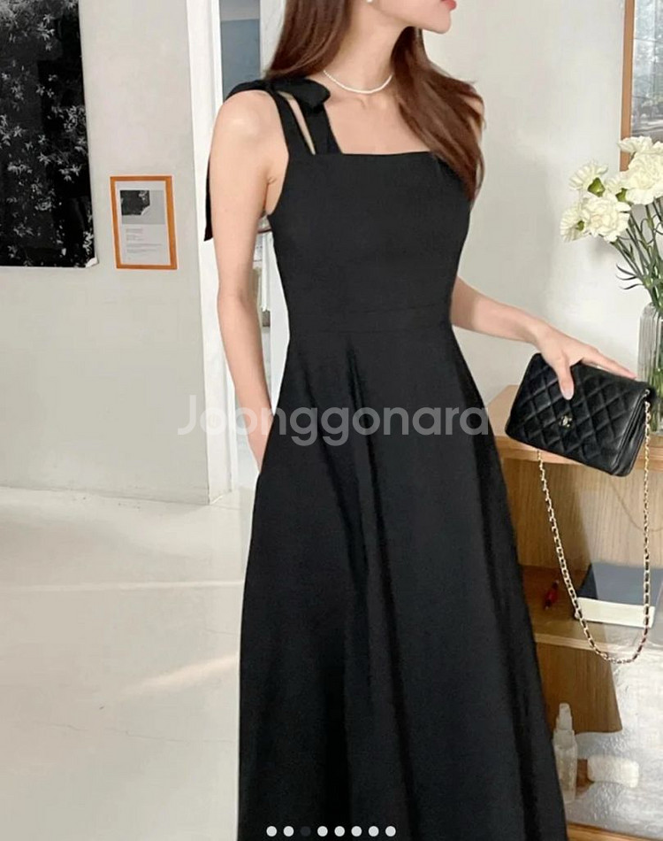 모반디 수지 블랙 리본 셀프웨딩드레스 블랙원피스--3